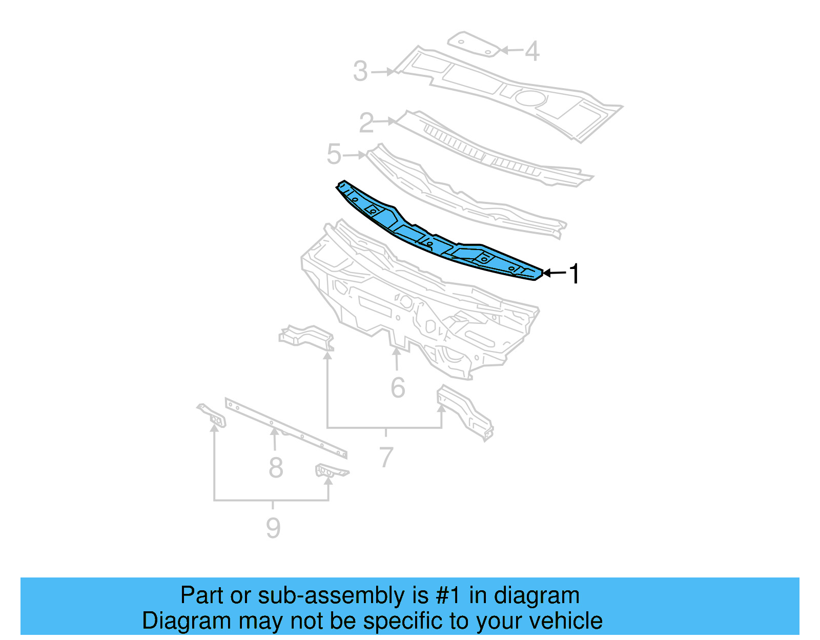 Cowl Grille 3B0-805-321-B - View 6