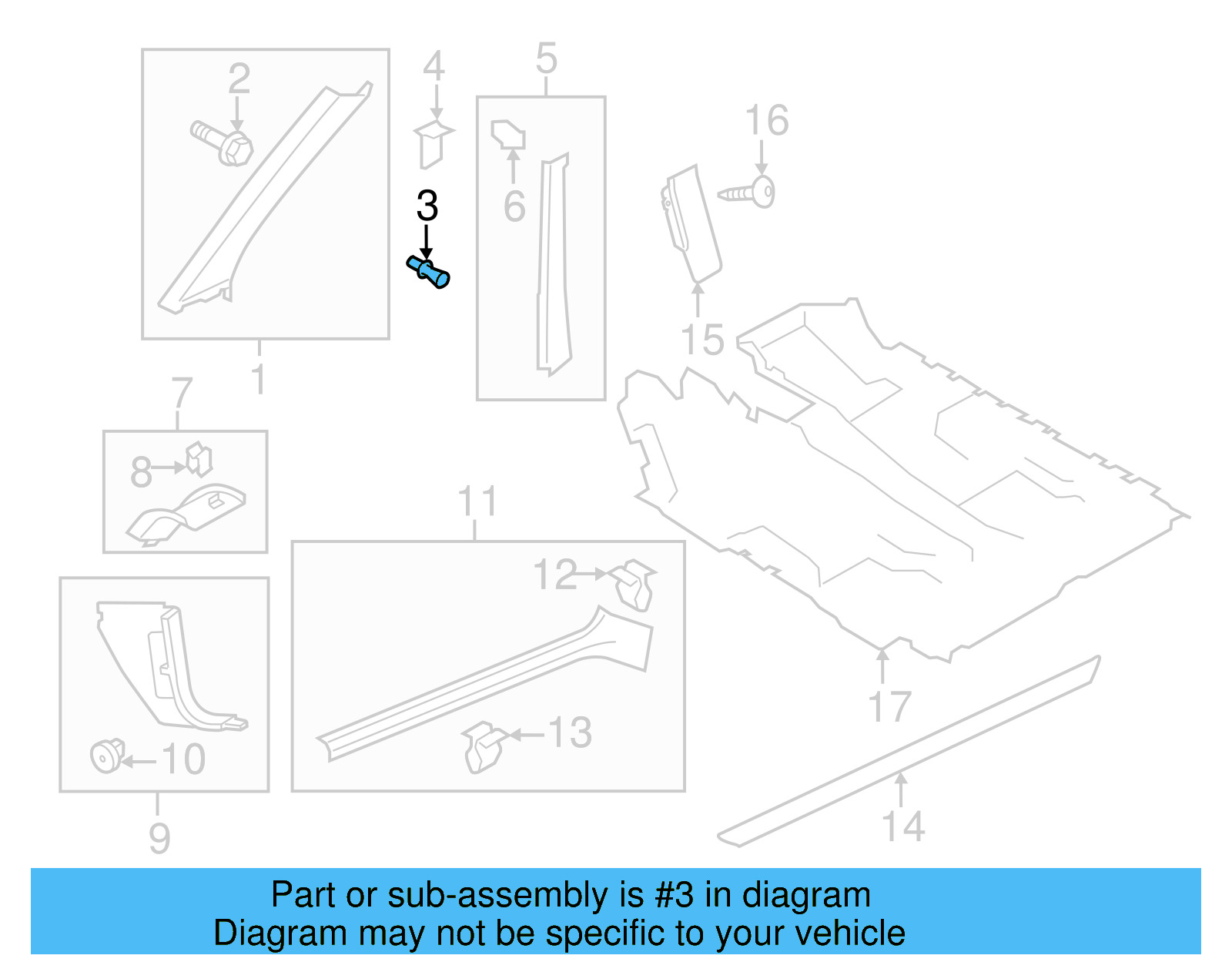 Windshield Pillar Trim Bushing 3D0-867-334-A - View 7