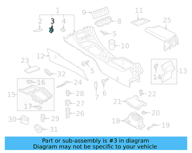 Console Body Center Bracket 5N0-867-190 - View 4