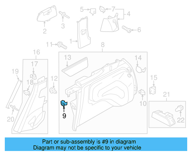 Lower Quarter Trim Retainer Clip 7L0-867-208 - View 51