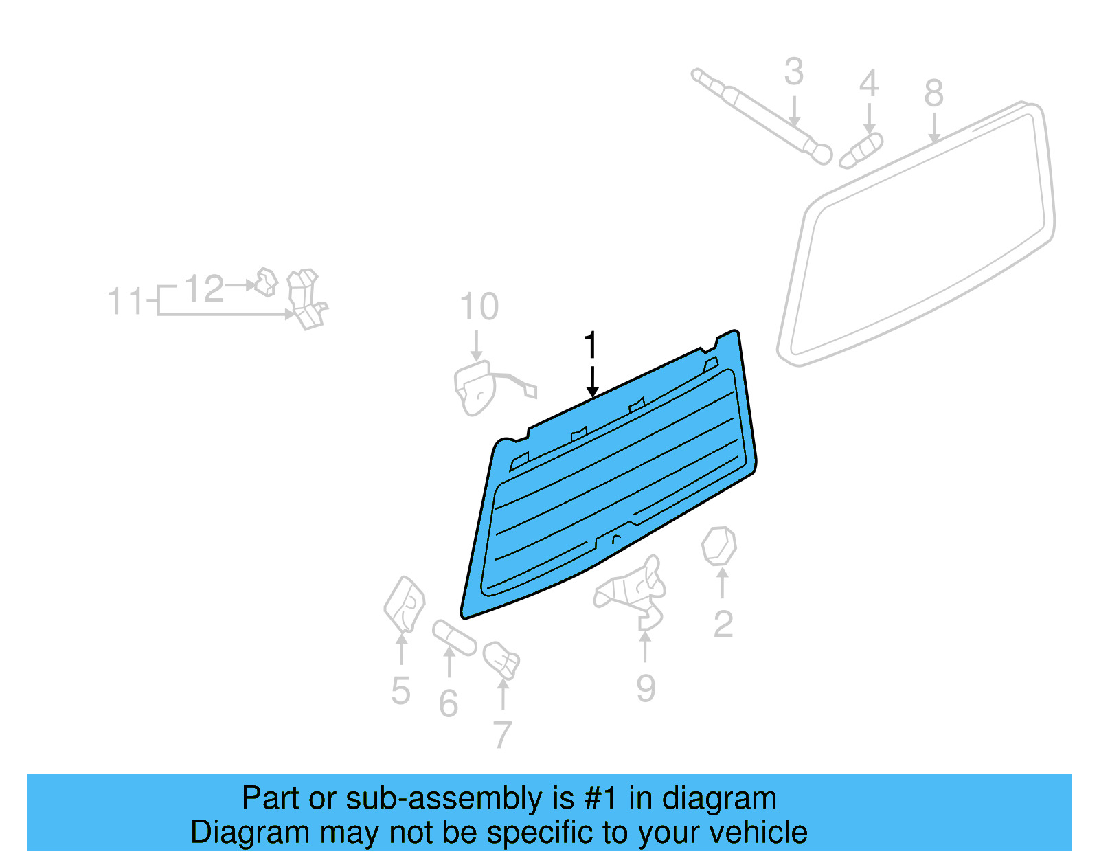 Lift Gate Glass 7L6-845-211-BH - View 2
