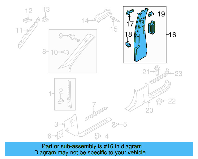 Upper Center Pillar Trim 7P6-867-240-AJ-W0W - View 4