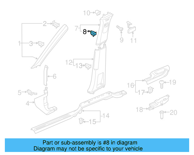 Upper Center Pillar Trim Retainer 3C0-867-632 - View 12