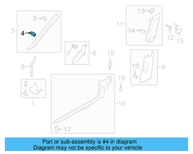 Windshield Pillar Trim Clip 4A0-867-276 - View 23