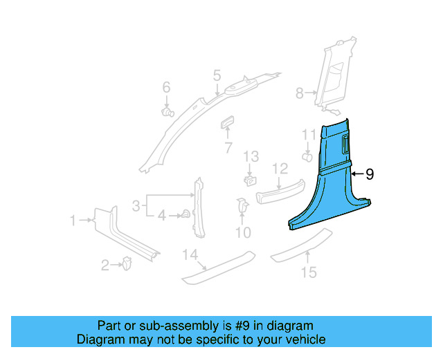 Lower Center Pillar Trim 3D5-867-291-AA-PLB - View 3